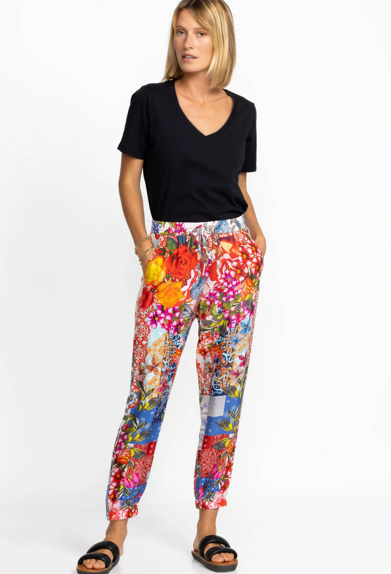 Women Johnny Was Short Sleeve V-Neck Layering Tee