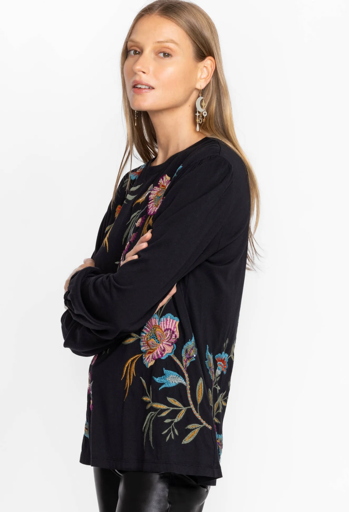 Women Johnny Was Sidonia Bishop Sleeve Sequin Tee