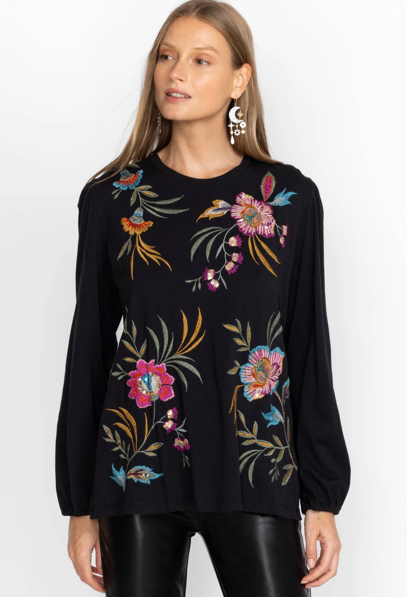 Women Johnny Was Sidonia Bishop Sleeve Sequin Tee