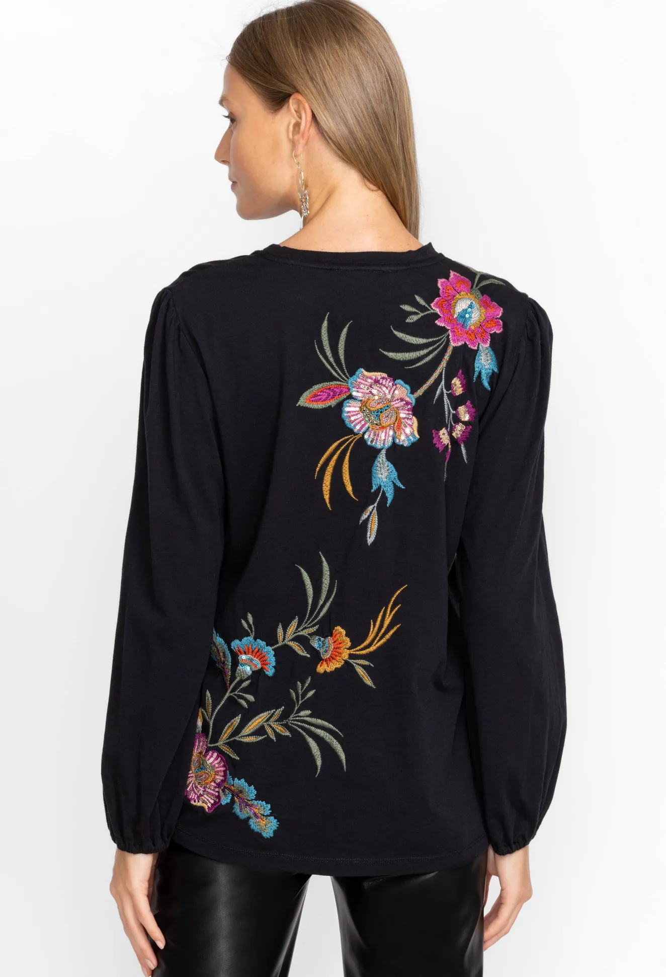 Women Johnny Was Sidonia Bishop Sleeve Sequin Tee