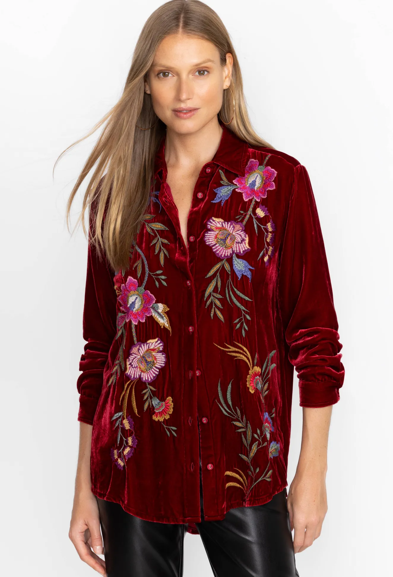 Women Johnny Was Sidonia Velvet Oversized Pleat Shirt