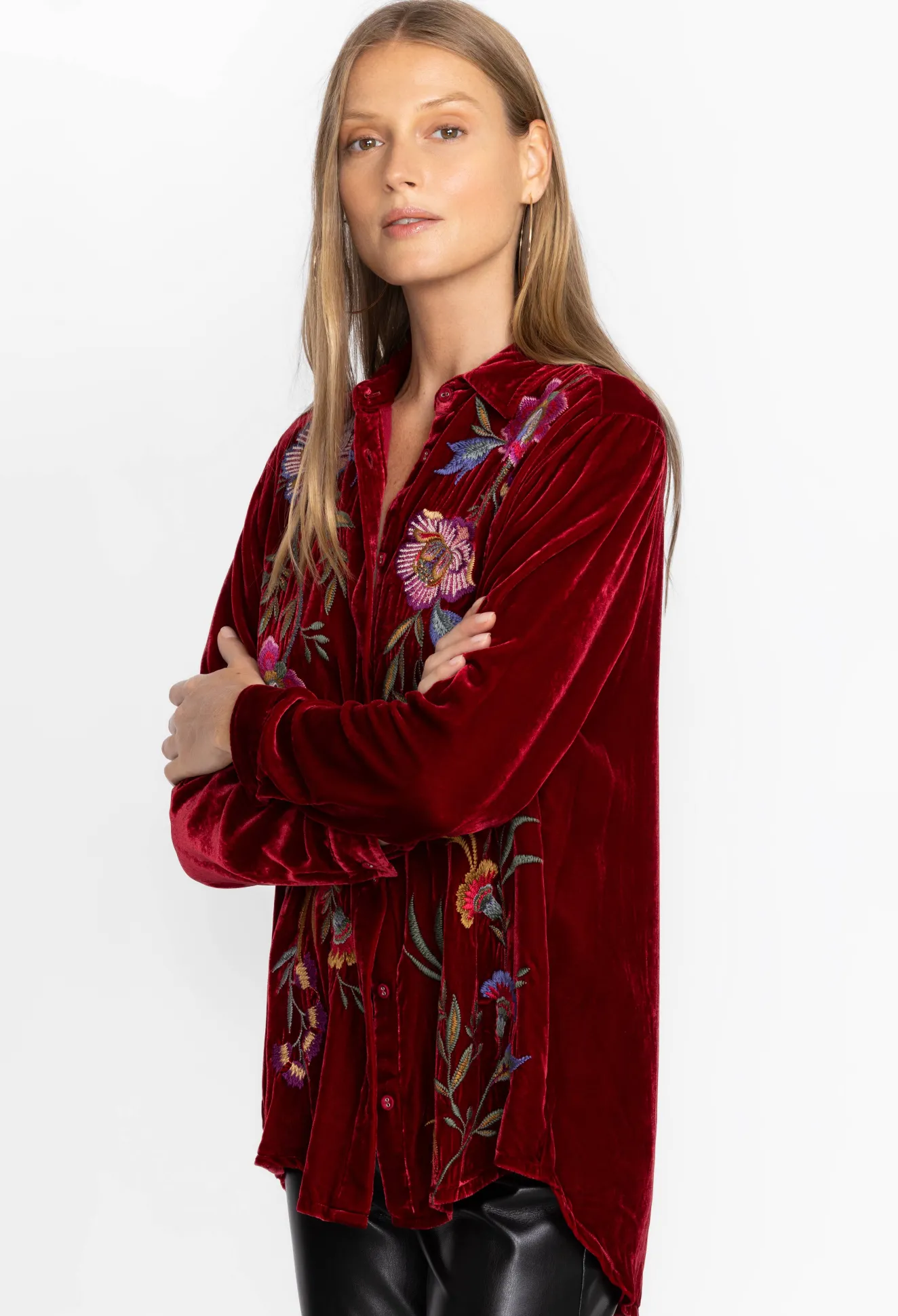 Women Johnny Was Sidonia Velvet Oversized Pleat Shirt