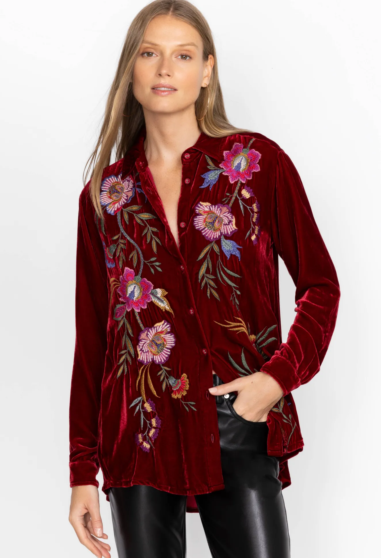 Women Johnny Was Sidonia Velvet Oversized Pleat Shirt