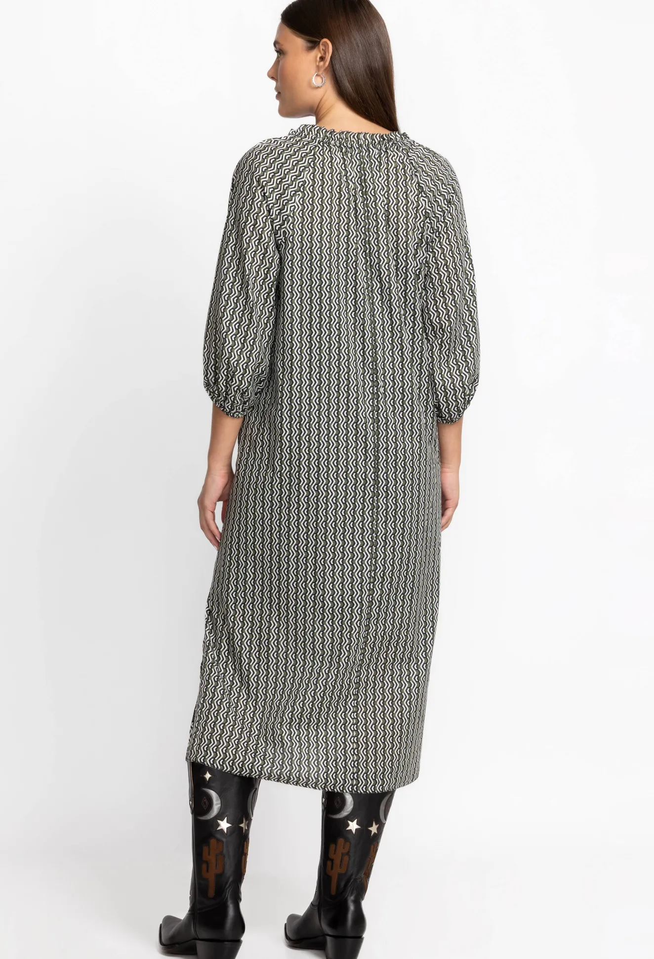 Women Johnny Was Split Ruffle Neck Midi