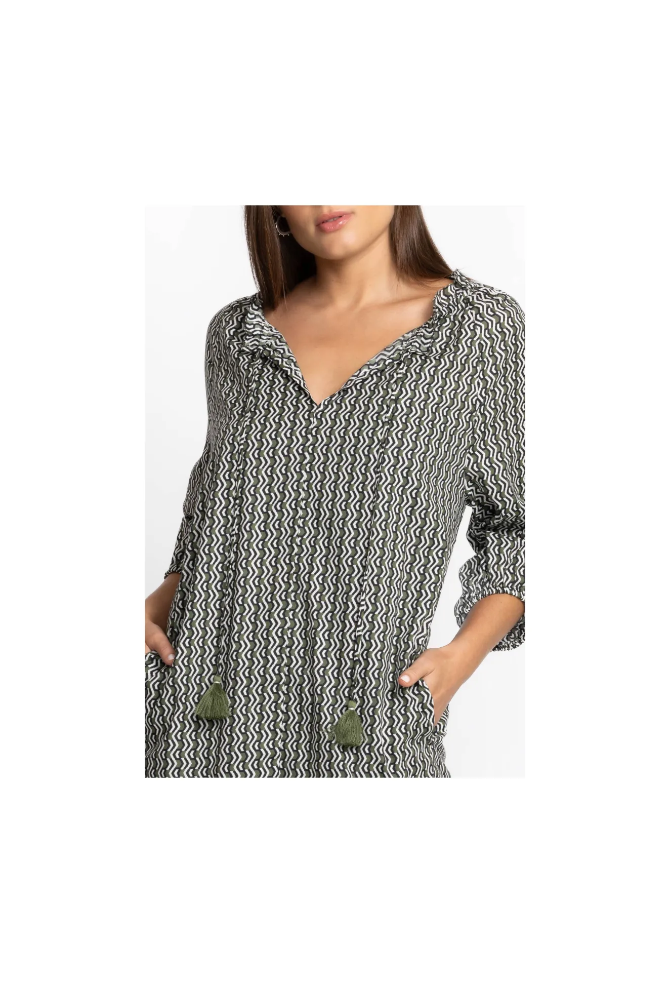 Women Johnny Was Split Ruffle Neck Midi