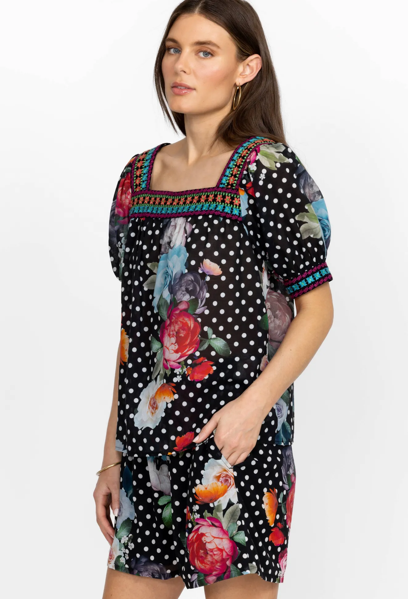 Women Johnny Was Square Neck Park Blouse