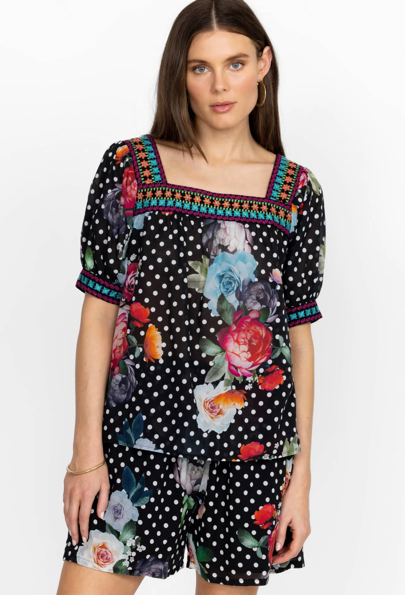Women Johnny Was Square Neck Park Blouse