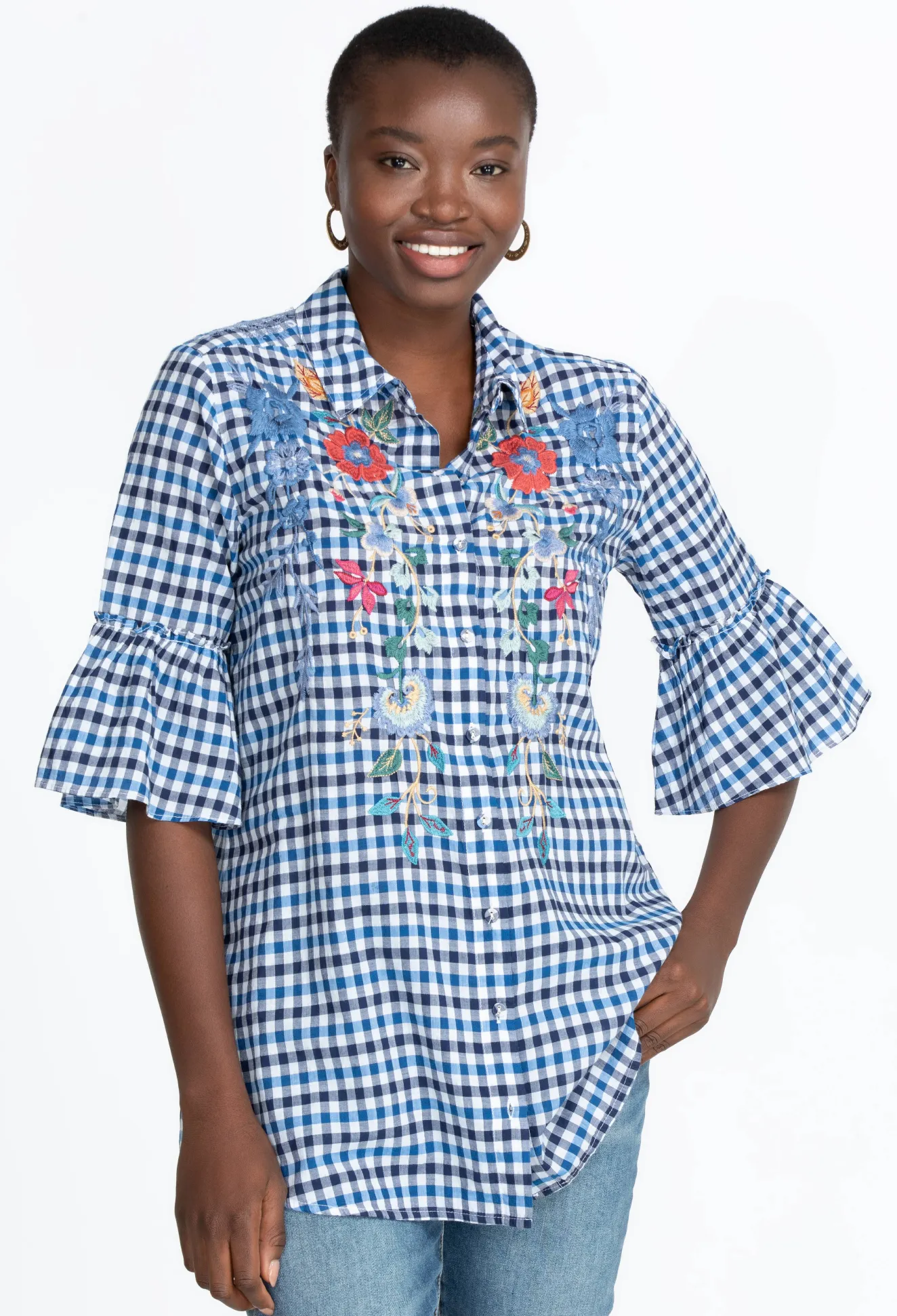 Women Johnny Was Taryn Ruffle Sleeve Tunic