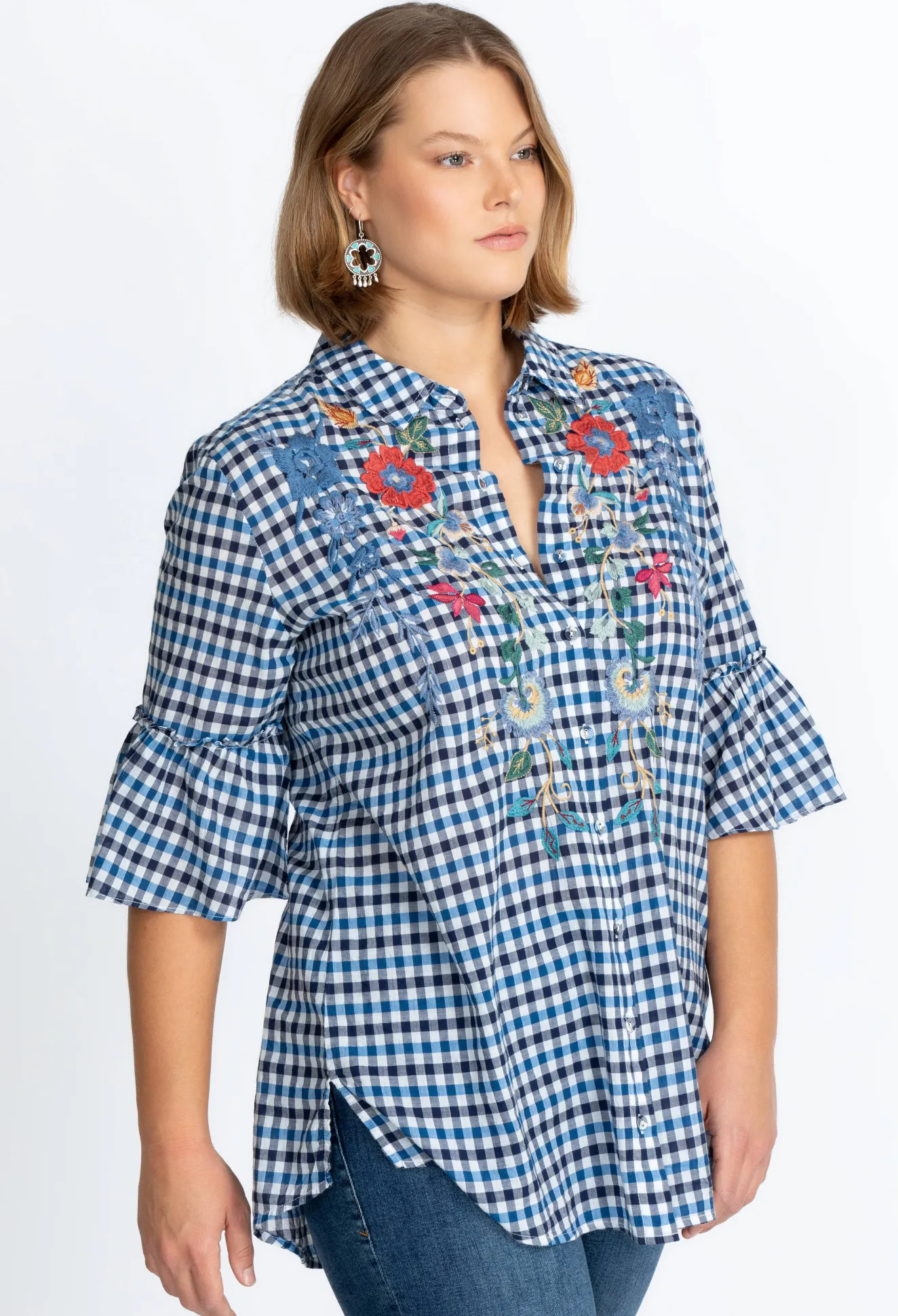 Women Johnny Was Taryn Ruffle Sleeve Tunic