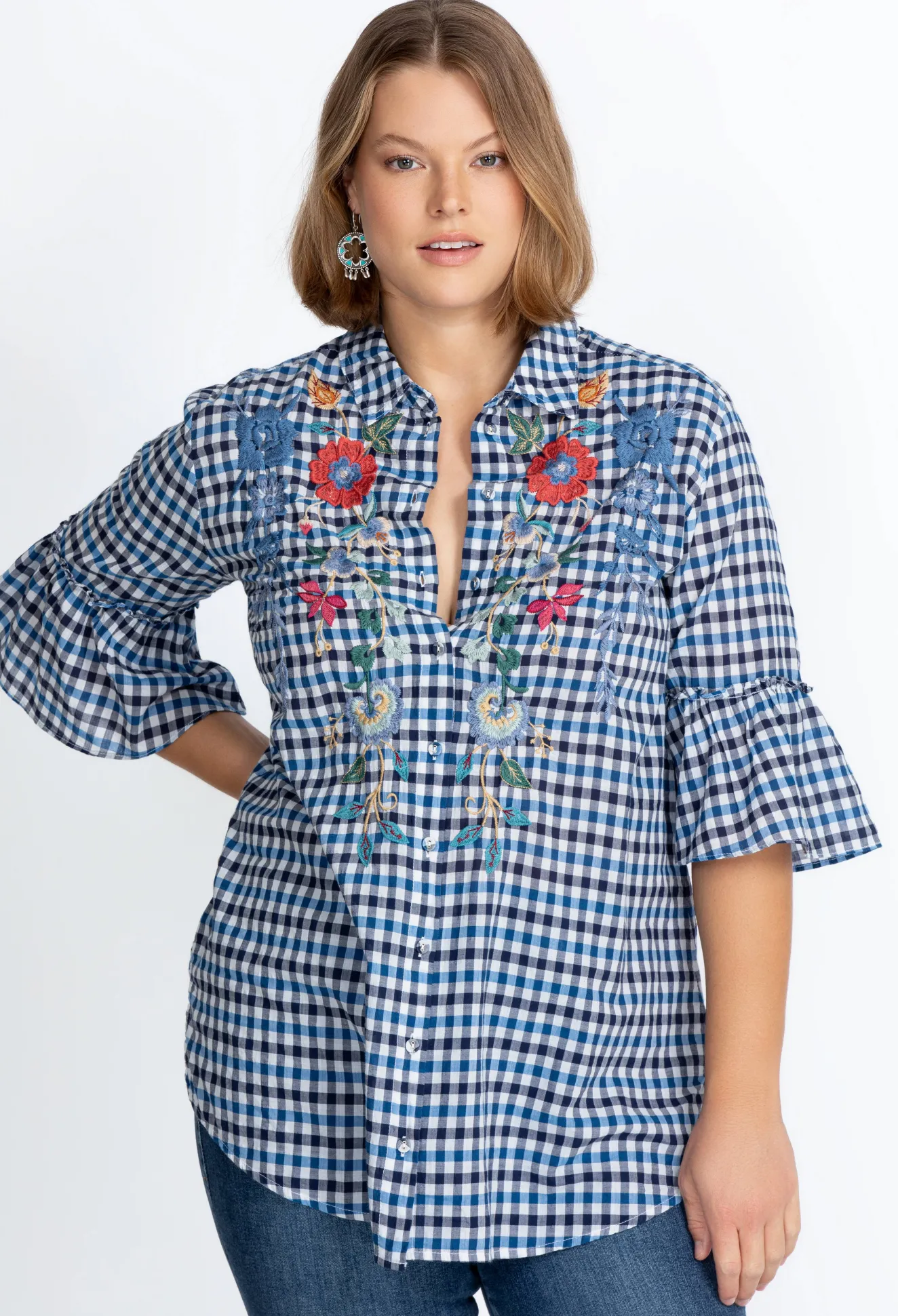 Women Johnny Was Taryn Ruffle Sleeve Tunic