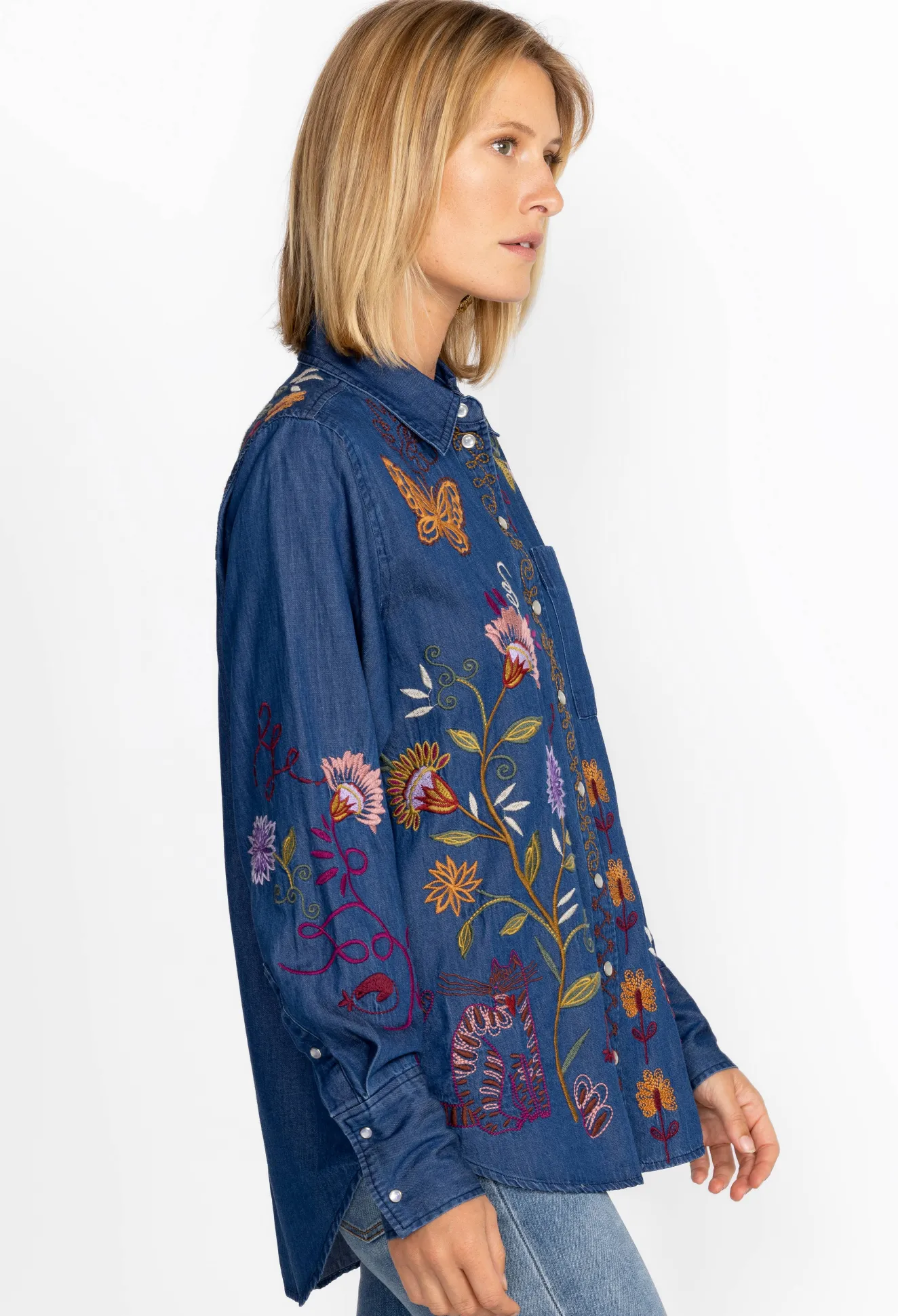 Women Johnny Was Toni Relaxed Denim Pocket Shirt