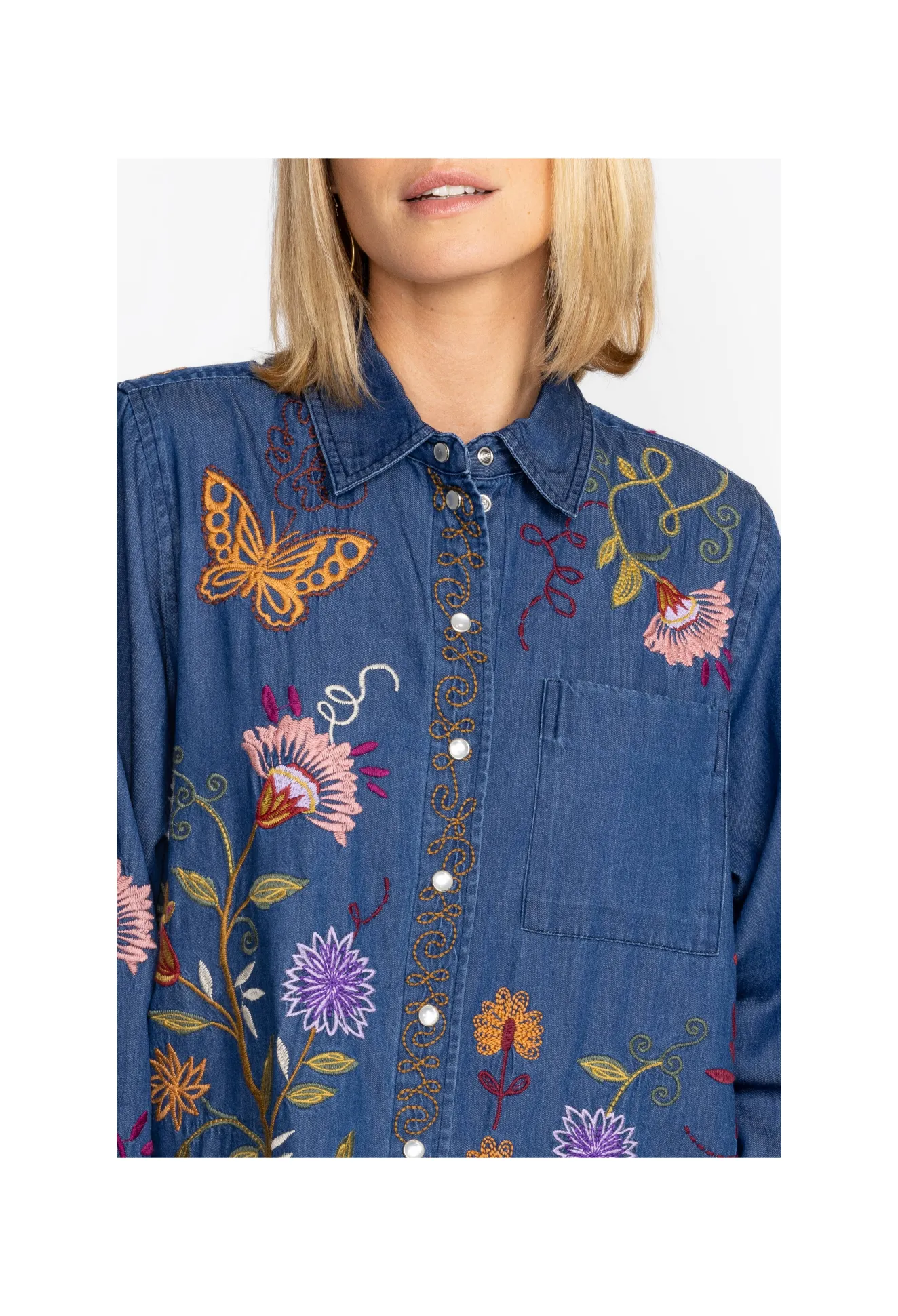Women Johnny Was Toni Relaxed Denim Pocket Shirt