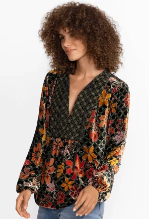Women Johnny Was Velvet Curved Hem Blouse
