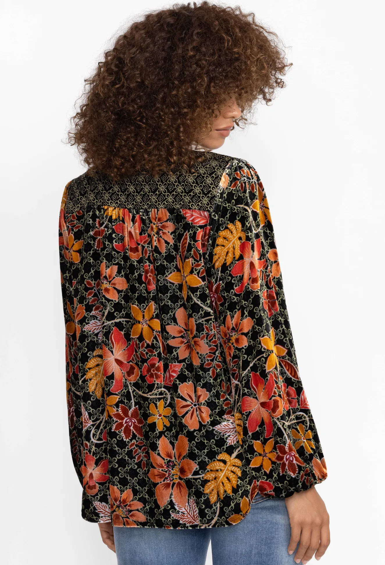 Women Johnny Was Velvet Curved Hem Blouse