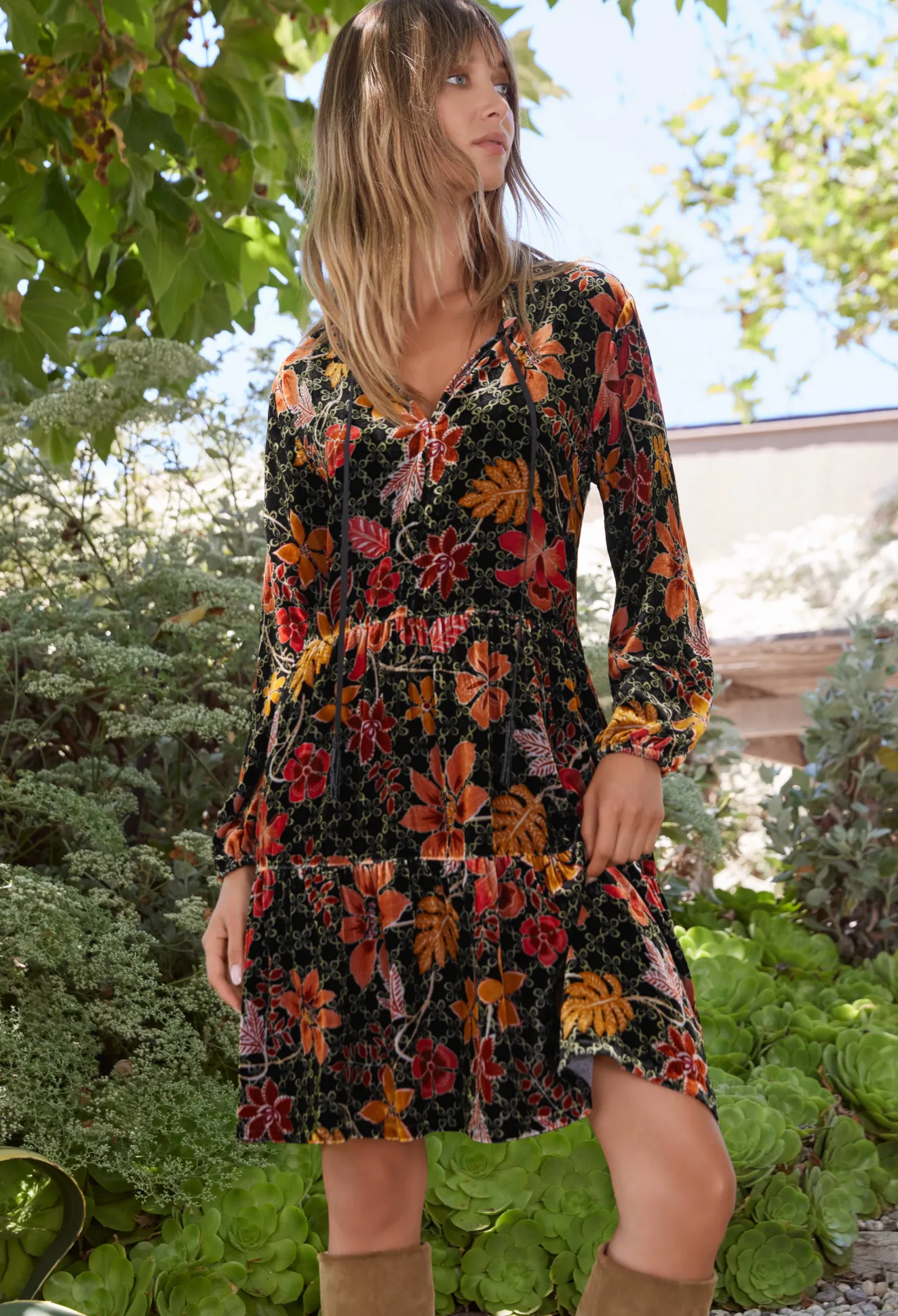 Women Johnny Was Velvet Field Tiered Dress