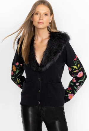 Women Johnny Was Vista Faux Fur Collar Cardigan
